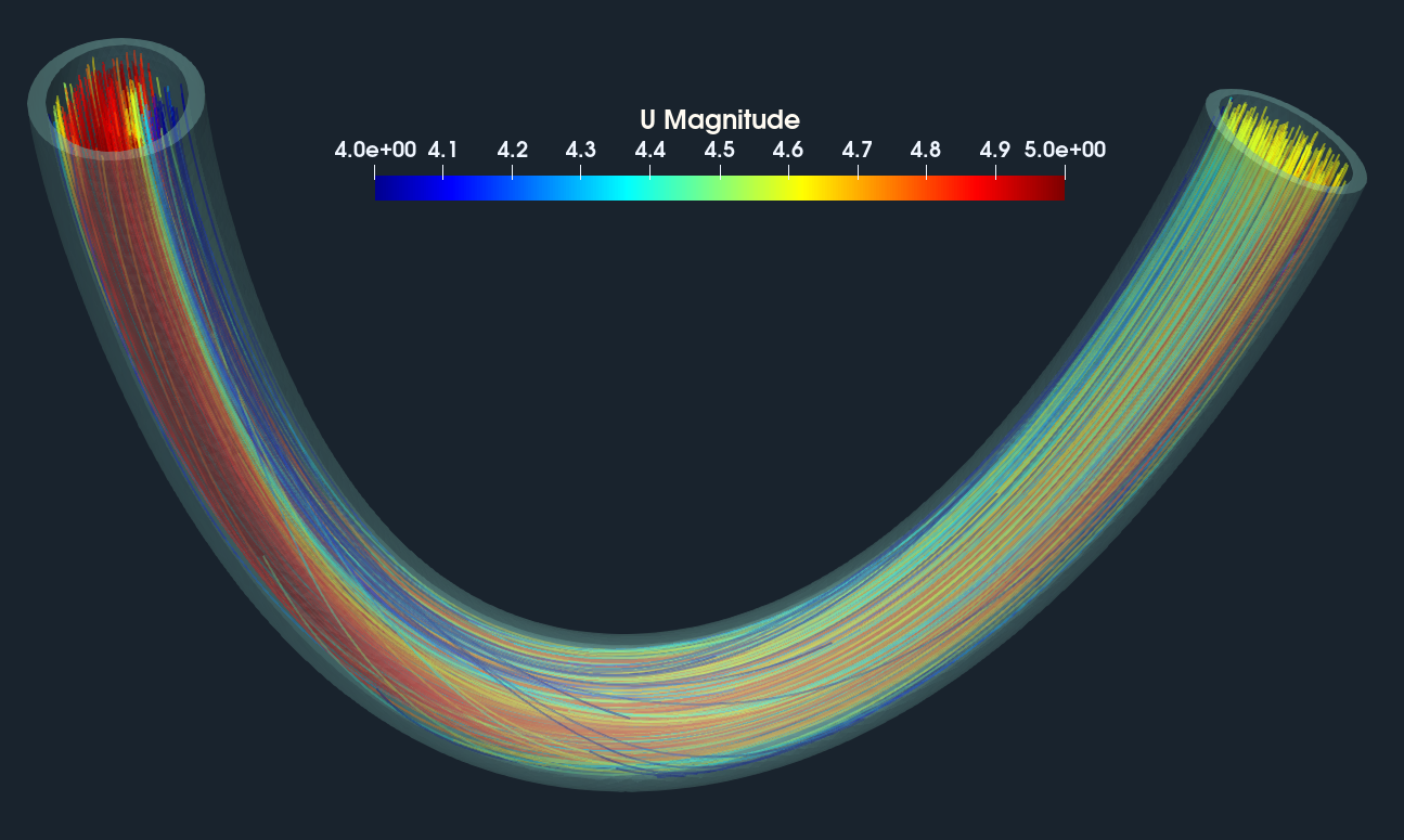 Pipe flow CFD streamtraces
