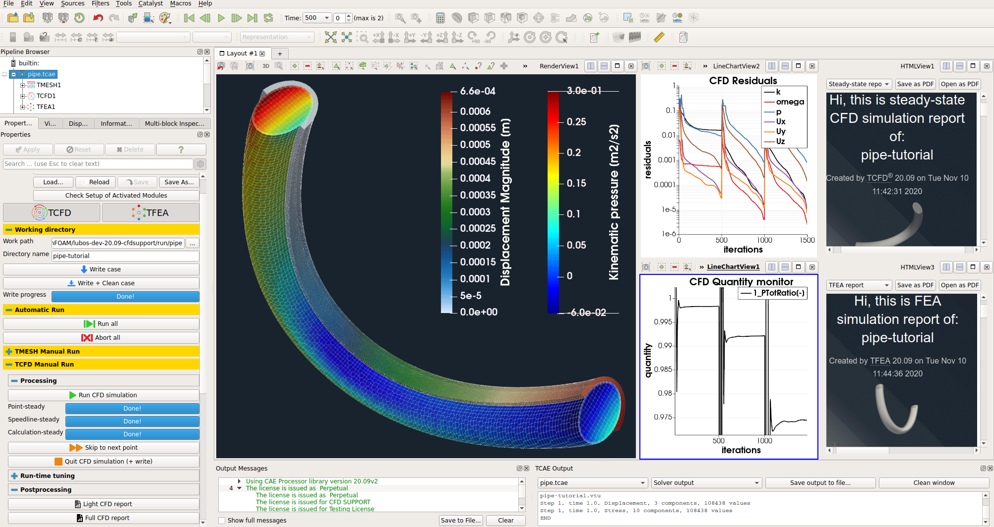 TCAE tutorial Pipe CFD FEA FSI GUI interface