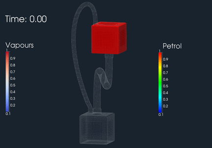 CFD gif animation of filling petrol tank including petrol vapours